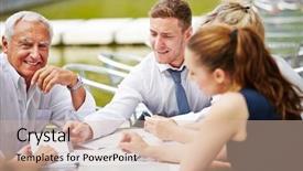  Presentation with team planning - Slide set having doing planning in a meeting background and a soft green colored foreground