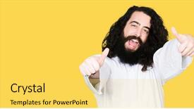  Presentation with jesus christ - Audience pleasing slide deck consisting of doing positive gesture with hand backdrop and a yellow colored foreground