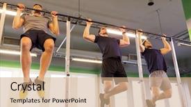  Presentation with group fitness - Slides having doing pull-ups on horizontal background and a coral colored foreground