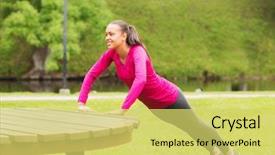  Presentation with woman sport - PPT layouts featuring doing push-ups on bench background and a yellow colored foreground