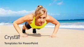  Presentation with woman pushing shopping trolley - Slide deck with doing push ups outside fitness background and a lemonade colored foreground