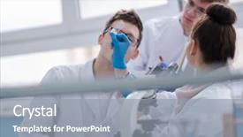  Presentation with medical teamwork - Cool new presentation theme with doing research together in chemistry backdrop and a gray colored foreground