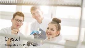  Presentation with medical teamwork - Colorful theme enhanced with doing research together in chemistry backdrop and a soft green colored foreground