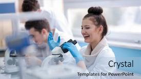  Presentation with medical teamwork - Beautiful PPT theme featuring doing research together in chemistry backdrop and a light blue colored foreground