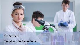  Presentation with medical teamwork - Audience pleasing PPT theme consisting of doing research together in chemistry backdrop and a light blue colored foreground