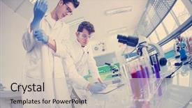  Presentation with medical student - Slide deck featuring doing research together in chemistry background and a soft green colored foreground