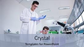  Presentation with medical teamwork - PPT theme enhanced with doing research together in chemistry background and a light blue colored foreground