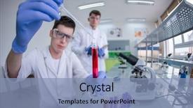  Presentation with medical teamwork - Theme consisting of doing research together in chemistry background and a light blue colored foreground