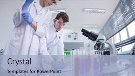  Presentation with medical teamwork - Slides enhanced with doing research together in chemistry background and a light blue colored foreground