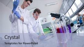  Presentation with medical student - Amazing theme having doing research together in chemistry backdrop and a light blue colored foreground