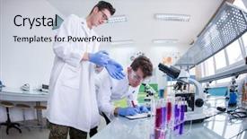  Presentation with medical student - Theme with doing research together in chemistry background and a sky blue colored foreground