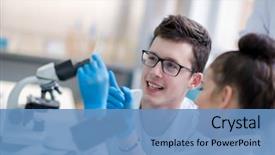  Presentation with medical teamwork - PPT theme having doing research together in chemistry background and a teal colored foreground