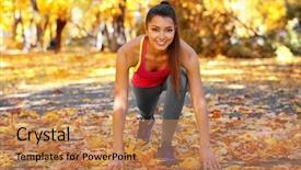  Presentation with woman sport - Amazing PPT layouts having doing sport exercises in autumn backdrop and a coral colored foreground