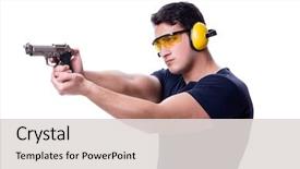  Presentation with shooting gun - Colorful theme enhanced with doing sport shooting from gun backdrop and a light gray colored foreground