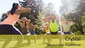  Presentation with healthy lifestyle - Cool new PPT layouts with doing squats at boot camp backdrop and a yellow colored foreground