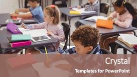  Presentation with homework - Colorful presentation design enhanced with doing their homework in classroom backdrop and a coral colored foreground