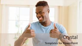  Presentation with young man on the phone - Audience pleasing PPT theme consisting of doing thumbs up gesture great backdrop and a coral colored foreground