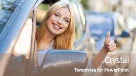  Presentation with car - PPT theme having doing thumps-up in car background and a coral colored foreground