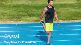  Presentation with running tracks - Colorful slide deck enhanced with doing warm-up stretching quad backdrop and a teal colored foreground