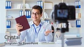  Presentation with blogger - PPT layouts featuring doing webcast on new book background and a light blue colored foreground