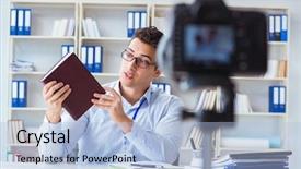  Presentation with writing education female writer - Slide set consisting of doing webcast on new book background and a light blue colored foreground