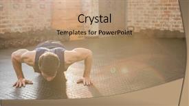  Presentation with children doing kids gym - PPT theme having doing wide arm push ups background and a coral colored foreground