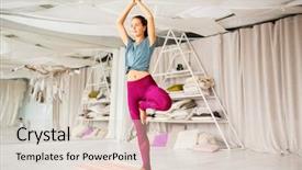  Presentation with young healthy people - Presentation theme enhanced with doing yoga in tree pose background and a  colored foreground