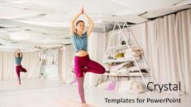  Presentation with young healthy people - Amazing theme having doing yoga in tree pose backdrop and a  colored foreground