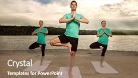  Presentation with yoga - Slide set consisting of doing yoga in tree pose background and a coral colored foreground