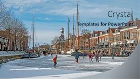  Presentation with winter river - PPT theme with dokkum-netherlands-february-14-2021 background and a light blue colored foreground