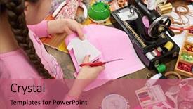  Presentation with handicraft - Cool new slides with doll clothes top view sewing backdrop and a coral colored foreground