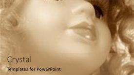  Presentation with doll - Slides having doll-face-close-up background and a coral colored foreground