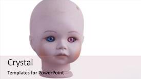  Presentation with face head in anatomy - Slides featuring doll head baby face antique background and a coral colored foreground