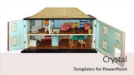  Presentation with doll - PPT theme having doll house - antique dollhouse with doors open background and a soft green colored foreground