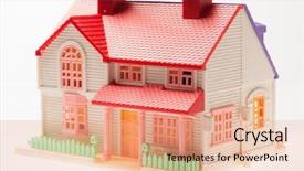  Presentation with doll - Presentation design consisting of doll house - dollhouse close up background and a coral colored foreground