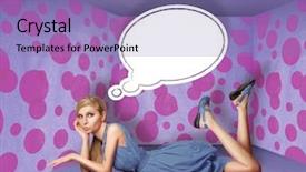  Presentation with blue pink - Colorful slide deck enhanced with doll house - surprised blonde in blue dress backdrop and a coral colored foreground