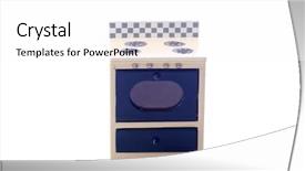  Presentation with white house - Theme with doll house furniture miniature oven background and a white colored foreground