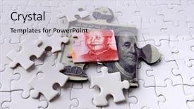  Presentation with puzzle - Beautiful slide set featuring dollar and yuan on puzzle backdrop and a light gray colored foreground