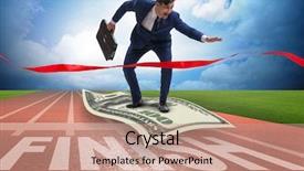  Presentation with finish line - Presentation design consisting of dollar banknote towards finish line background and a coral colored foreground