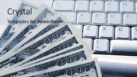  Presentation with aluminium - Colorful theme enhanced with dollar banknotes on a background an aluminium computer keyboard backdrop and a light blue colored foreground