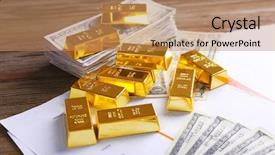  Presentation with gold bars - Slide set having dollar banknotes on paper background and a coral colored foreground