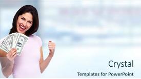  Presentation with money - Presentation enhanced with dollar bill - woman holding money background and a cool aqua colored foreground