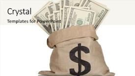  Presentation with bills - Amazing PPT layouts having dollar bills in a bag backdrop and a soft green colored foreground