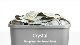  Presentation with floating dollar bills - Cool new slide deck with dollar bills in dustbin isolated backdrop and a gray colored foreground