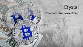  Presentation with bitcoins - Slide set with dollar bills on grunge background background and a  colored foreground