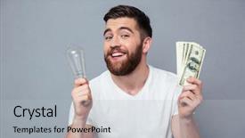  Presentation with energy efficiency - Cool new PPT layouts with dollar bills over gray backdrop and a light gray colored foreground