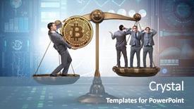  Presentation with bitcoins - Cool new presentation theme with dollar euro pound yen - businessman on scales with bitcoins backdrop and a seafoam green colored foreground