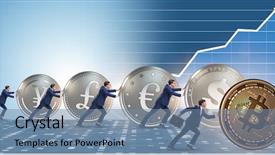  Presentation with modern medicine cardiology concept mixed - Amazing PPT theme having dollar euro pound yen - businessman pushing bitcoin in cryptocurrency backdrop and a seafoam green colored foreground