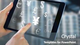  Presentation with composite - Slide deck featuring dollar euro pound yen - digital composite of holding tablet background and a gray colored foreground
