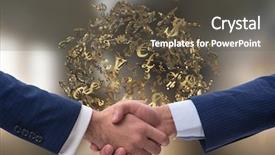  Presentation with handshake - Beautiful PPT theme featuring dollar euro pound yen - handshake concept - business metaphor backdrop and a dark gray colored foreground
